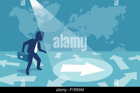 Illustration of a businessman confused about direction and having guidance from above. Stock Vector