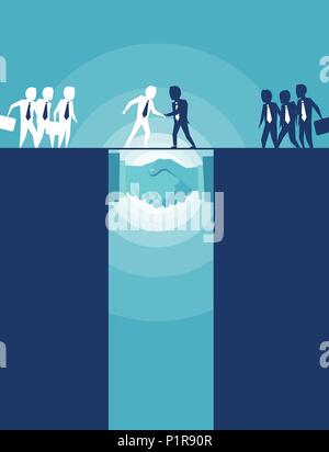 Vector picture of businesspeople shaking hands succeeding in negotiation. Stock Vector