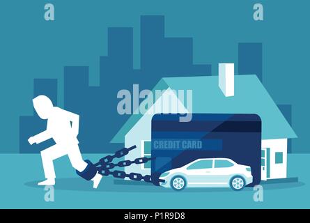 Vector picture of man having troubles with mortgage and financial debts. Stock Vector