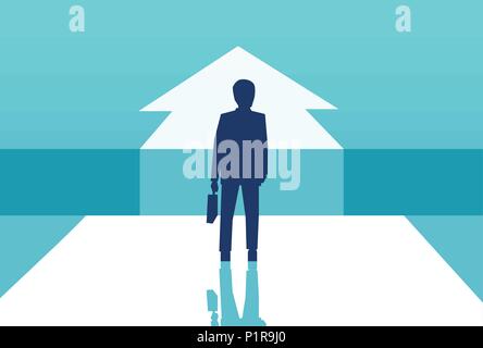 Vector concept picture of businessman silhouette standing in front of arrow choosing future career. Stock Vector