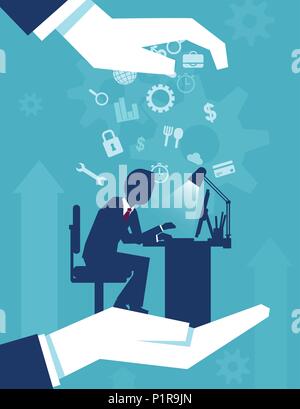 Vector illustration of anonymous employer helping office worker with protection. Stock Vector