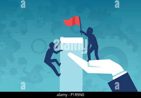 Concept picture of two men reaching top of career with different opportunities in unfair business world. Stock Vector