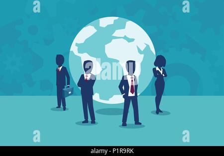 Vector illustration of successful businesspeople working on international project in company. Stock Vector