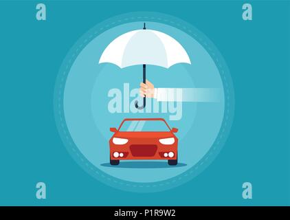 Passenger car insurance vector concept in flat style on blue background Stock Vector