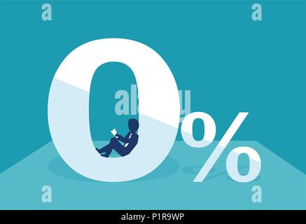 Flat style of man having low percentage for money loan on blue background. Stock Vector