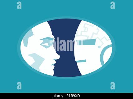 Humans vs Robots. Virtual reality illustration flat style vector Stock Vector