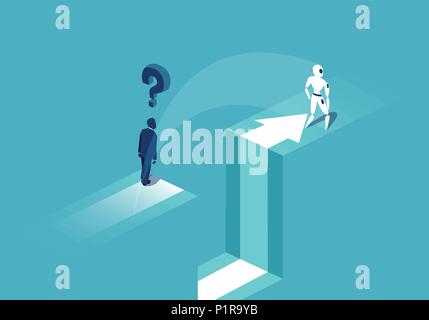 Humans vs Robots. Business competition. Illustration flat style vector Stock Vector