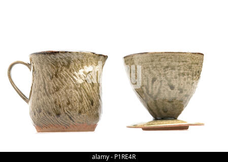 ceramic coffee dripper pot isolated on white Stock Photo