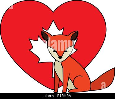 wild canadian fox with heart flag vector illustration design Stock Vector