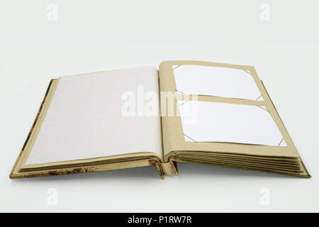 open diary or photo album book on white background Stock Photo