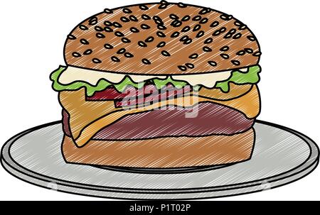 Hamburger on dish scribble Stock Vector