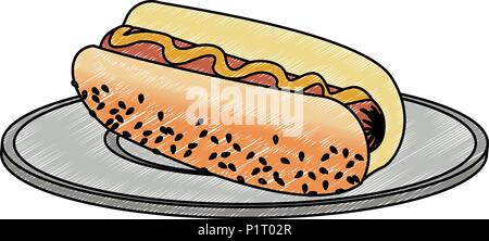 Hot dog on dish scribble Stock Vector