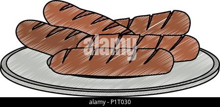 Sausages on dish scribble Stock Vector