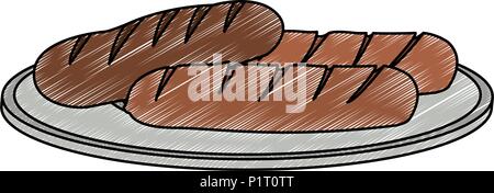 Sausages on dish scribble Stock Vector
