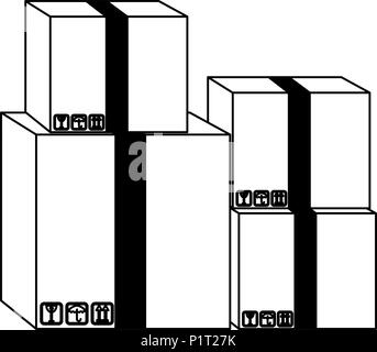 Cardboard boxes stacked in black and white Stock Vector