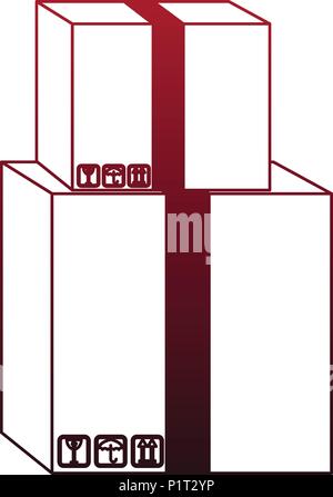 Cardboard boxes stacked red lines Stock Vector