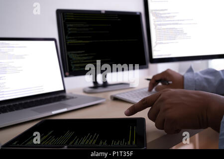 Programmer working Developing programming technologies Web Design Online Technology Stock Photo