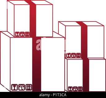 Cardboard boxes stacked red lines Stock Vector