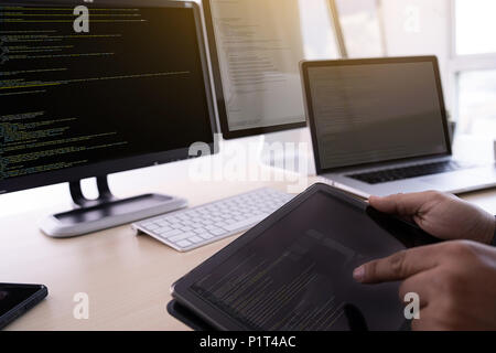 Programmer working Developing programming technologies Web Design Online Technology Stock Photo