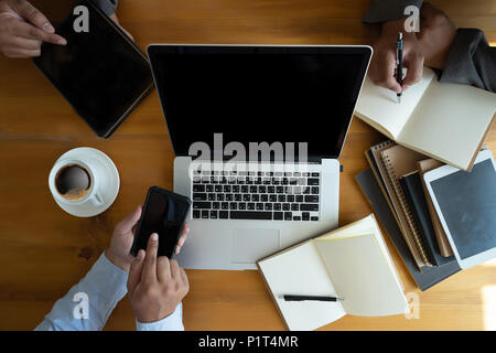 Overhead View top view man Working Desk Concept Stock Photo