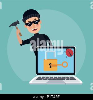 Hacker and security system Stock Vector