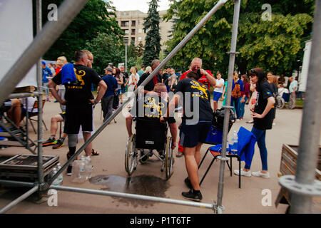 under the brand name "games for heroes" - the stage of the sports crossfit of all Ukrainian competitions for veterans of the war in Kharkov on June 9, Stock Photo