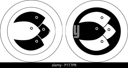 silhouettes of four fish in a circle fish minimalistic logo Stock Vector