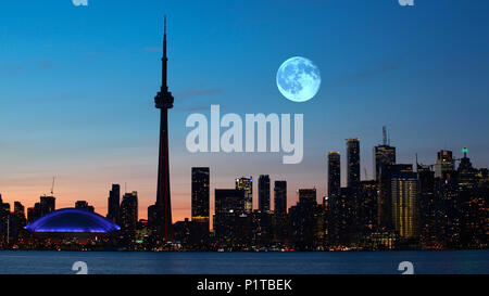 A Full moon over Toronto, Canada Stock Photo
