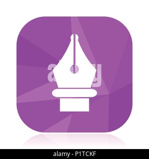 Pen flat vector icon. Write violet web button. School internet square sign. Caligraphy modern design symbol in eps 10. Stock Vector