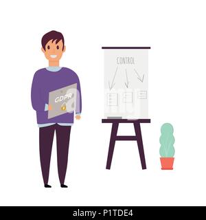 European General Data Protection Regulation. GDPR concept with character. General rules and ideas of protection and control personal data. Vector illu Stock Vector