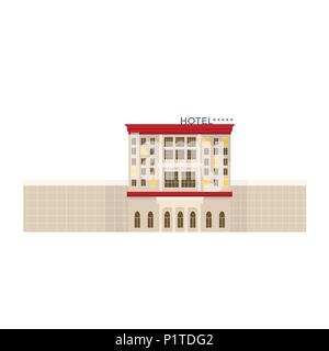 Flat vector icon with expensive luxury hotel, detailed accommodation building facade isolated on white background. Travel and tourism concept Stock Vector