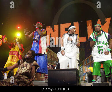 ATLANTA, GA - JULY 28: Rapper Nelly (fourth from left) performs during the TRL Total Request Live Tour stop at Philips Arena in Atlanta on July 28, 2001. CREDIT: Chris McKay / MediaPunch Stock Photo