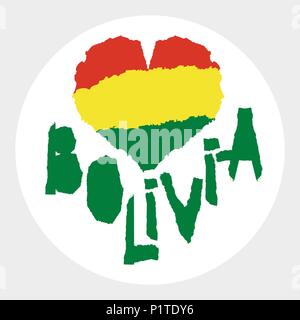 Love Bolivia, America. Vintage national flag in silhouette of heart Torn paper texture style Independence day background Good idea for retro badge ban Stock Vector