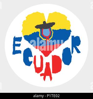 Love Ecuador, America. Vintage national flag in silhouette of heart Torn paper texture style Independence day background Good idea for retro badge ban Stock Vector