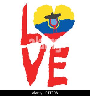 Love Ecuador, America. Vintage national flag in silhouette of heart Torn paper texture style Independence day background Good idea for retro badge ban Stock Vector