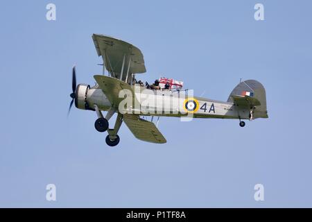 Fairey Swordfish W5856 owned by the Royal Navy Historic Flight - design by the Fairey Aviation Company for the Fleet Air Arm as a torpedo bomber Stock Photo