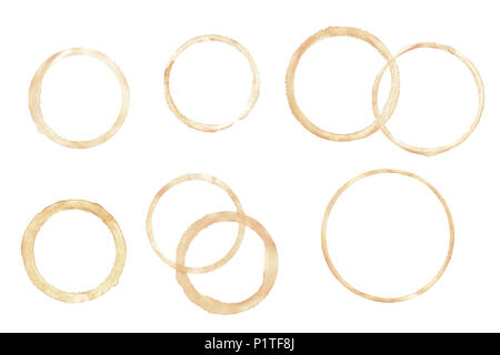 coffee stains marks or rings isolated on white paper background Stock Photo