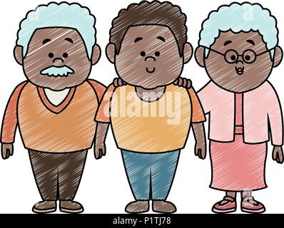 Afro family cartoon scribble Stock Vector