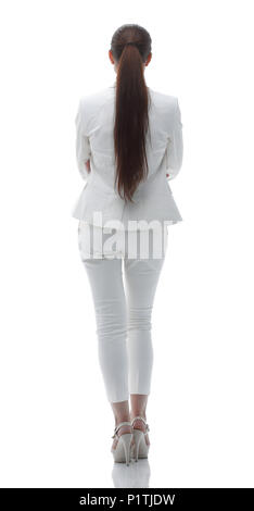 rear view. business lady in white business suit Stock Photo
