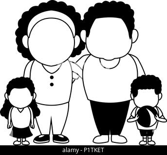 Cute family cartoon in black and white Stock Vector