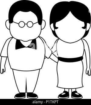 Beautiful grandparents couple cartoon in black and white Stock Vector
