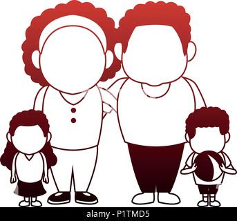 Cute family cartoon red lines Stock Vector