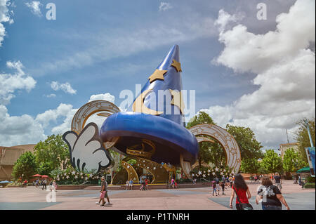 New york, USA - August 30, 2018: Big Mickey Mouse hat in Disney park on sunny bright day Stock Photo