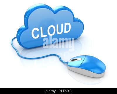 Computer Mouse with Cloud , This is a 3d rendered computer generated image. Isolated on white. Stock Photo