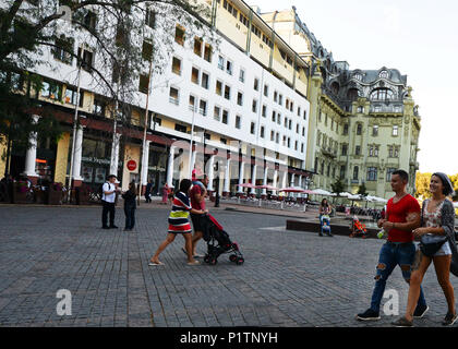 Derybasivska Street is a pedestrian street in Odessa. Many popular cafes and restaurants are line along this colorful street. Stock Photo