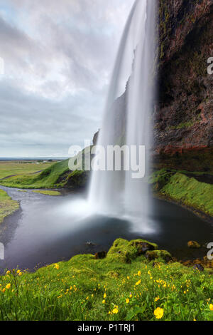 Seljalandsfoss plunge waterfall, South Region, Iceland Stock Photo