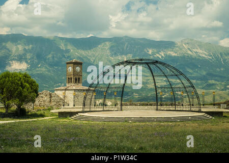 View from the castle in Gjirokaster in Albania. Its old town is Ottoman and a Unesco World Heritage site. Stock Photo