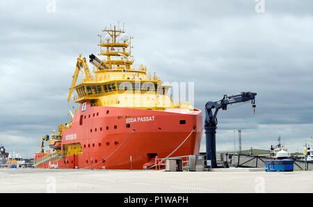 A state-of-the-art Service Operation Vessel (SOV) that remains offshore with technicians working shifts of 14 days on and 14 days off at the Race Bank development, the fifth biggest wind farm in the world that has opened off the Norfolk and Lincolnshire coast with 91 huge turbines. Stock Photo