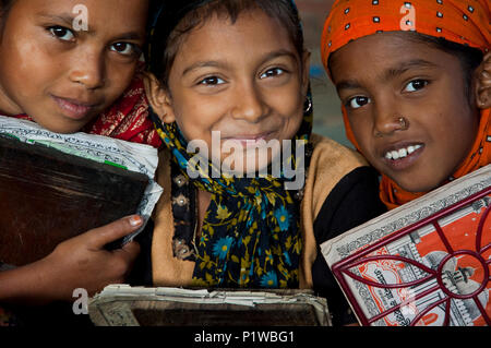 Potrait of Maktab students. Maktab an Arabic word meaning schools for teaching children elementary Islamic subjects. Dhaka, Bangladesh. Stock Photo