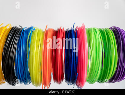 color plastic filament for printing on a 3D printer Stock Photo